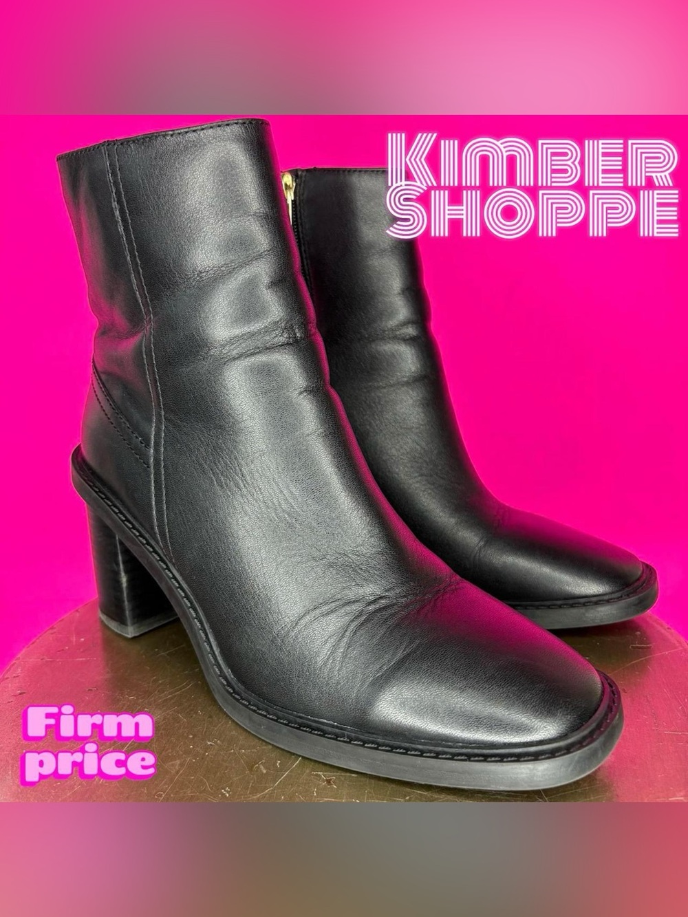 Aldo Filly Black Leather Square Toe Block Heel High Ankle Boot US 8 UK 5.5